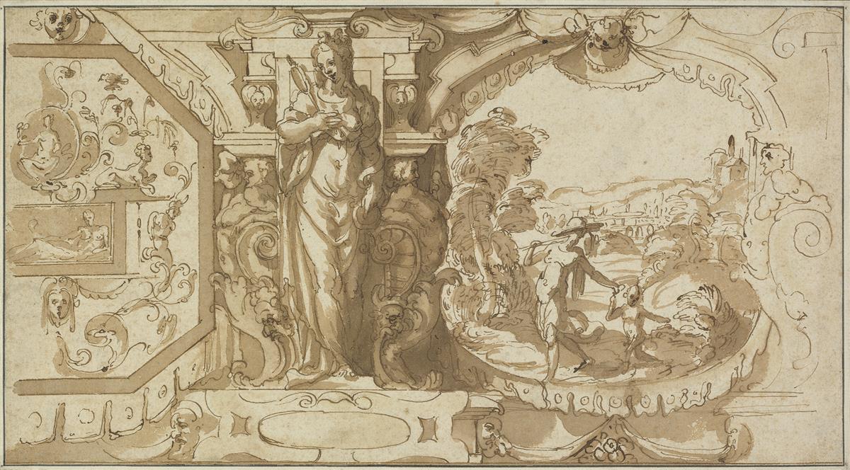 FLORENTINE SCHOOL, 16TH CENTURY A Design for a Decorative Frieze with Prudence and Christ as the Gardener.